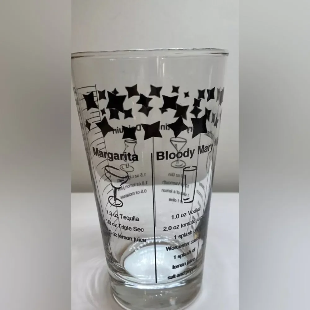 VINTAGE Federal Cocktail Drink Recipe Glass with 5 Recipes Black Print - 6” tall